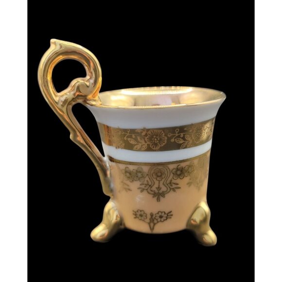 Vintage EW Japan 585 Victorian Porcelain Demitasse Cup & Saucer Set w/ Gold Trim - Picture 4 of 13